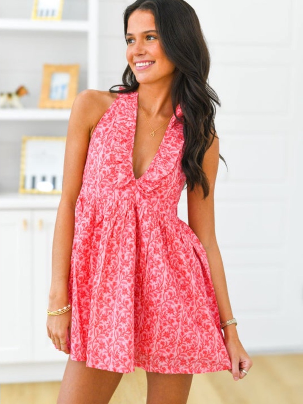 FANCYD Pink Floral Halter Mini Dress